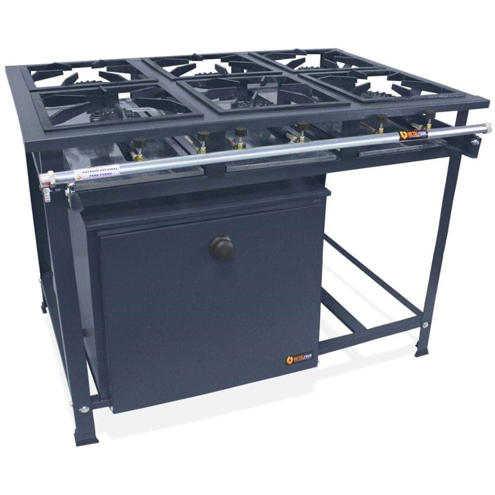 Fogão 6 Bocas Metalfour Industrial P7 Alta Pressão C/ Forno Grafite