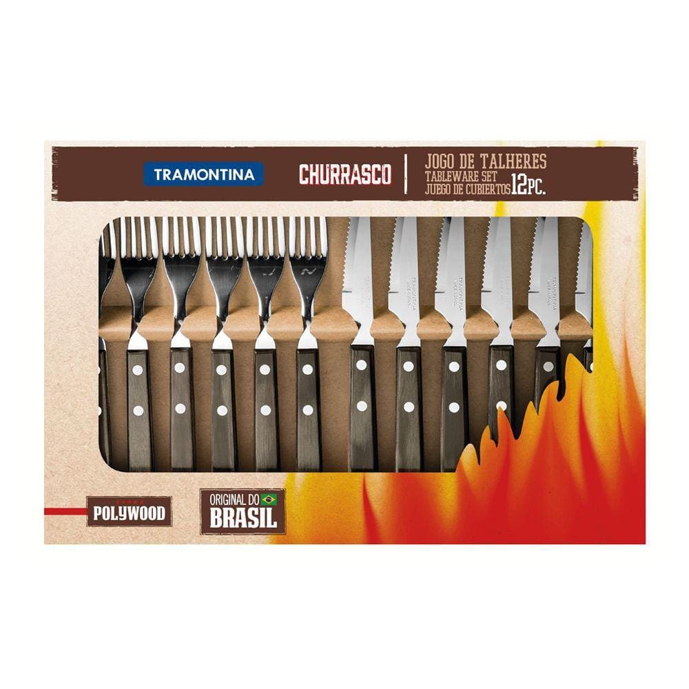 Jogo de Talheres 12 Peças Tramontina Churrasco 21199909 Castanho