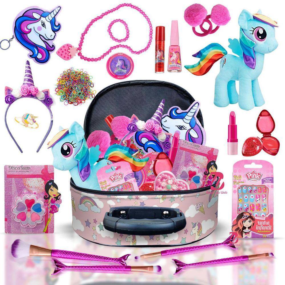 Kit Maquiagem Infantil Unicornio DiscoTeen Estojo Brinquedo - Kit