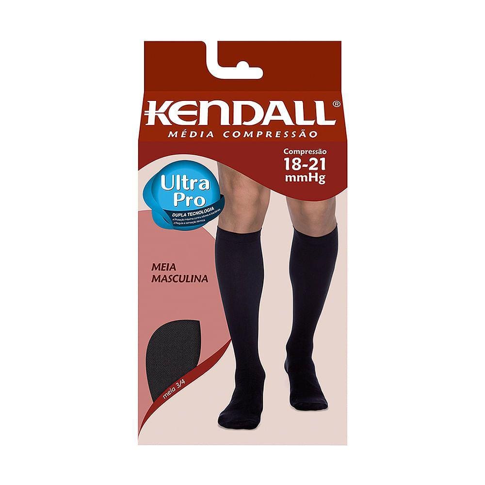 Meia Panturrilha (3/4) Kendall Masculina Média Compressão (18-21mmHg) Cor Preto Tamanho G Ponteira Fechada