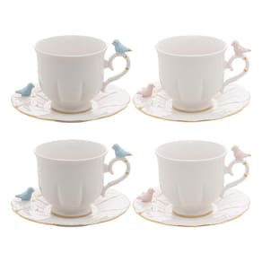 Conjunto 4 Xicaras Para Chá Porcelana Birds Wolff 200 Ml