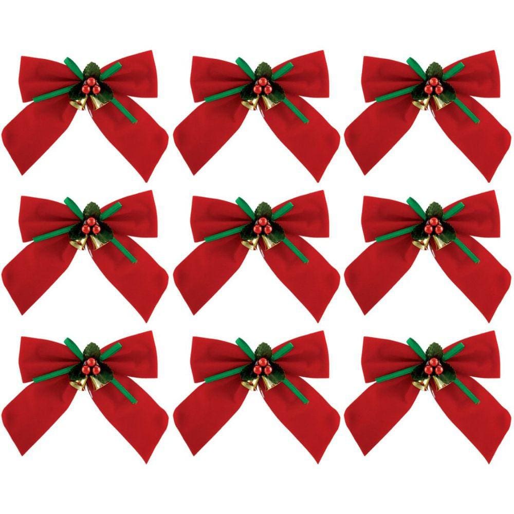 Kit Laço Vermelho Decorado Natal 11x11cm 9 Peças - Magizi