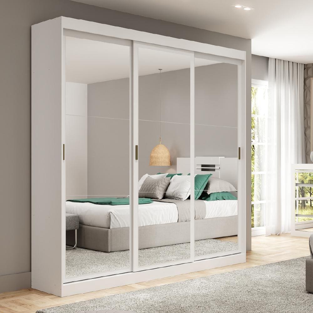 Guarda Roupa Casal 3 Portas 4 Gav Espelho Branco Carraro