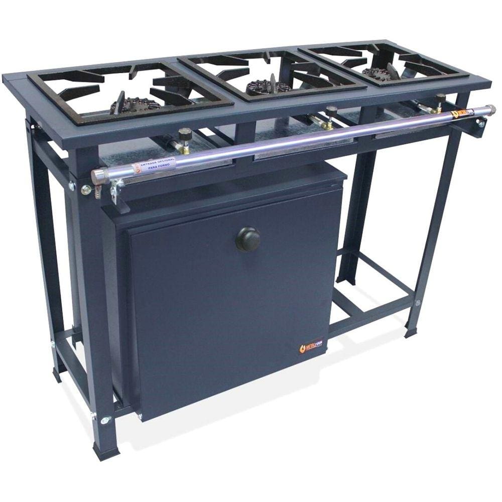 Fogão 3 Bocas Metalfour Lux P5 Alta Pressão C/ Forno Preto