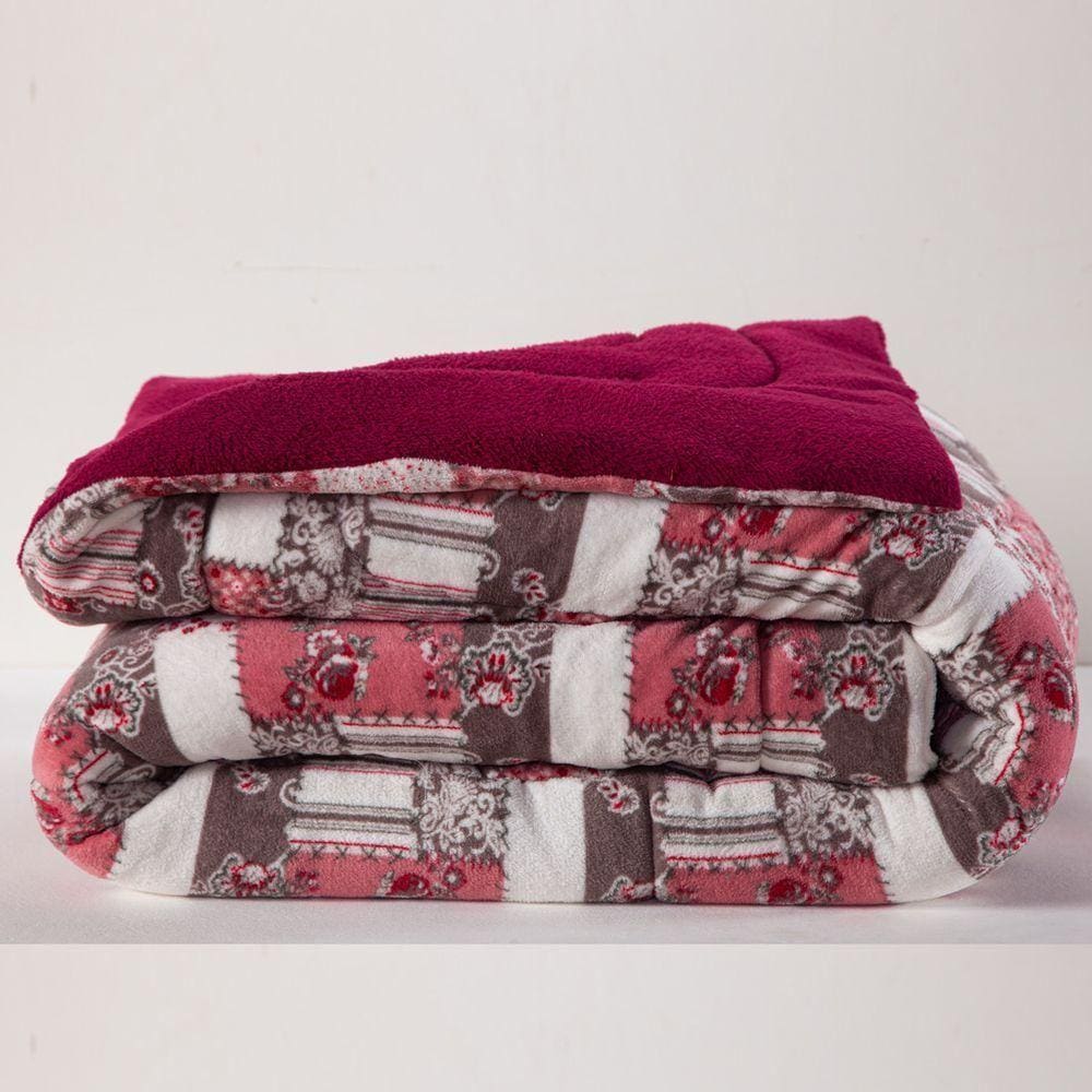 Coberdrom Patchwork Rosê/vinho Queen Avulso Manta Microfibra