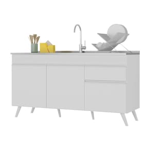 Balcão Cozinha Gabinete Pia 150 cm 3 Portas 1 Gaveta Veneza Multimóveis MP2072.891 Branco