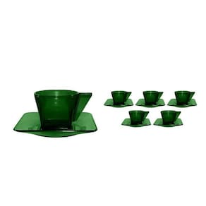Kit 6 Xícara E Pires Cristal Verde 50Ml Plástico