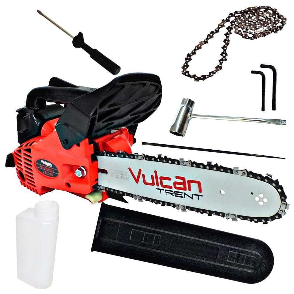 Motosserra À Gasolina Vulcan VSL250 2 Tempos 0,9HP 25,4cc 11000rpm Com Sabre de Ponta Rolante 12 Polegadas e Corrente 22 Dentes Para Chácaras