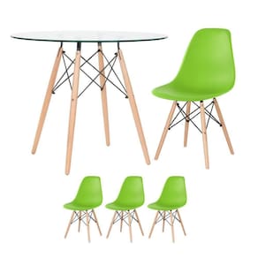 Mesa Redonda Eames Com Tampo De Vidro 90 Cm + 3 Cadeiras Eiffel Dsw Verde Claro