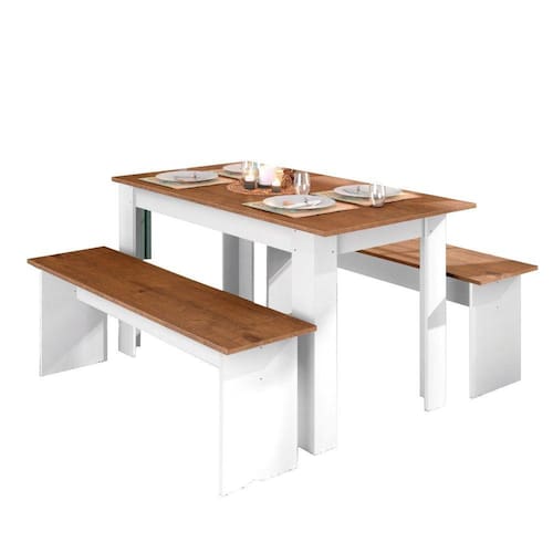 Conjunto de Mesa Com 2 Bancos 135 x 75 cm Primor Branco Zanzini