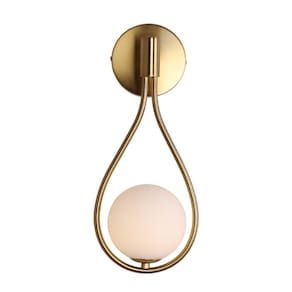 Arandela Stork Metal Dourado Escovado E Bola Vidro Leitoso