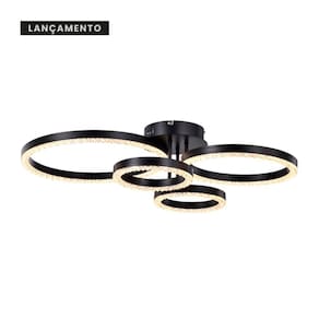 Plafon Led Holly 4 Argolas Pretas Com Cristal