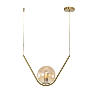 Pendente Gift Ø20cm - Dourado E Vidro Âmbar