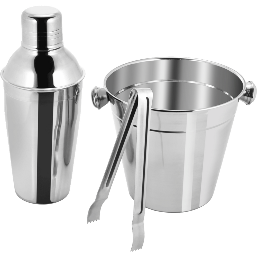 Kit Barman Inox 3 Peças Coqueteleira 500ml, Balde e Pegador