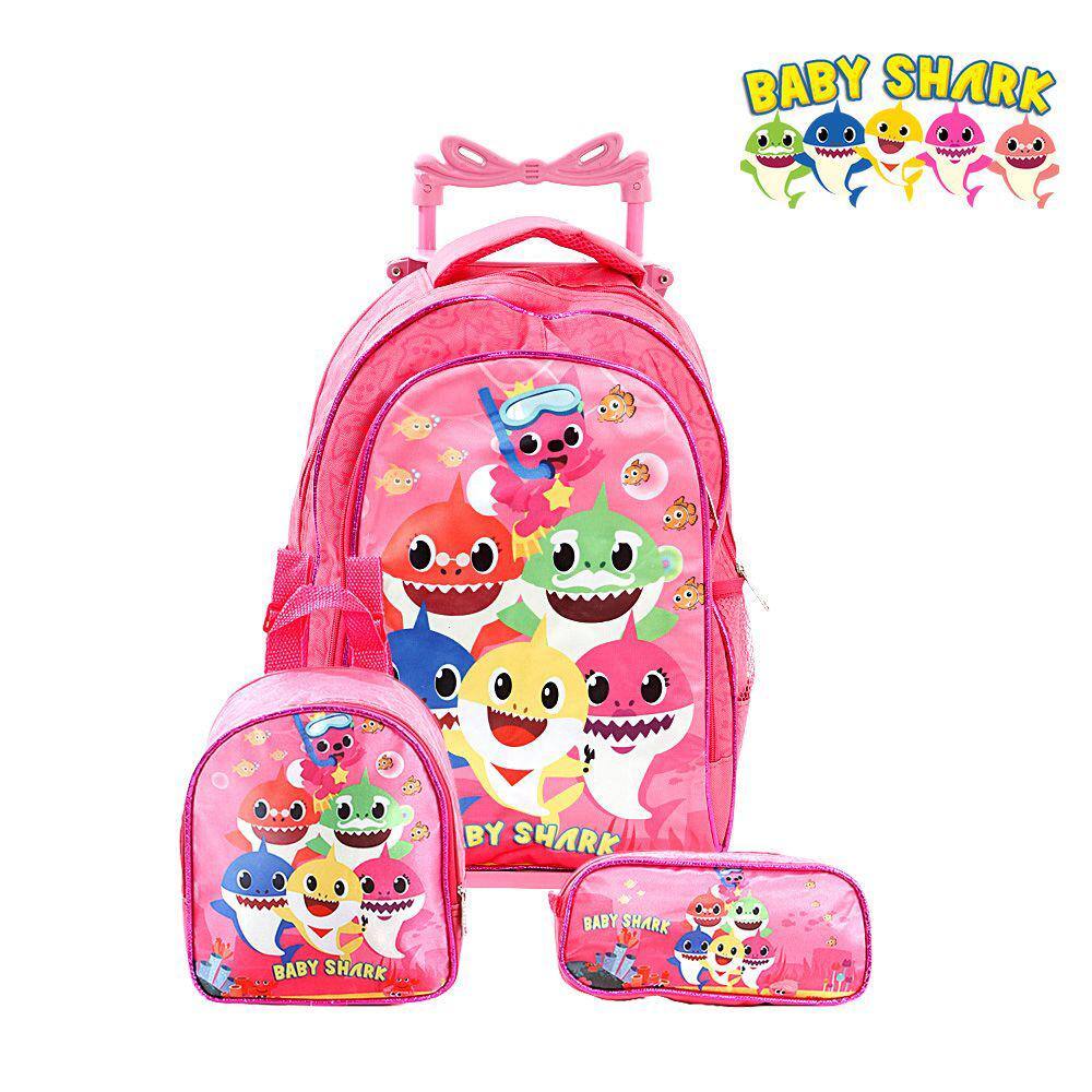 Kit Mochila Infantil Baby Shark Rodinhas M Mamae Tubarao Rs Rossie 