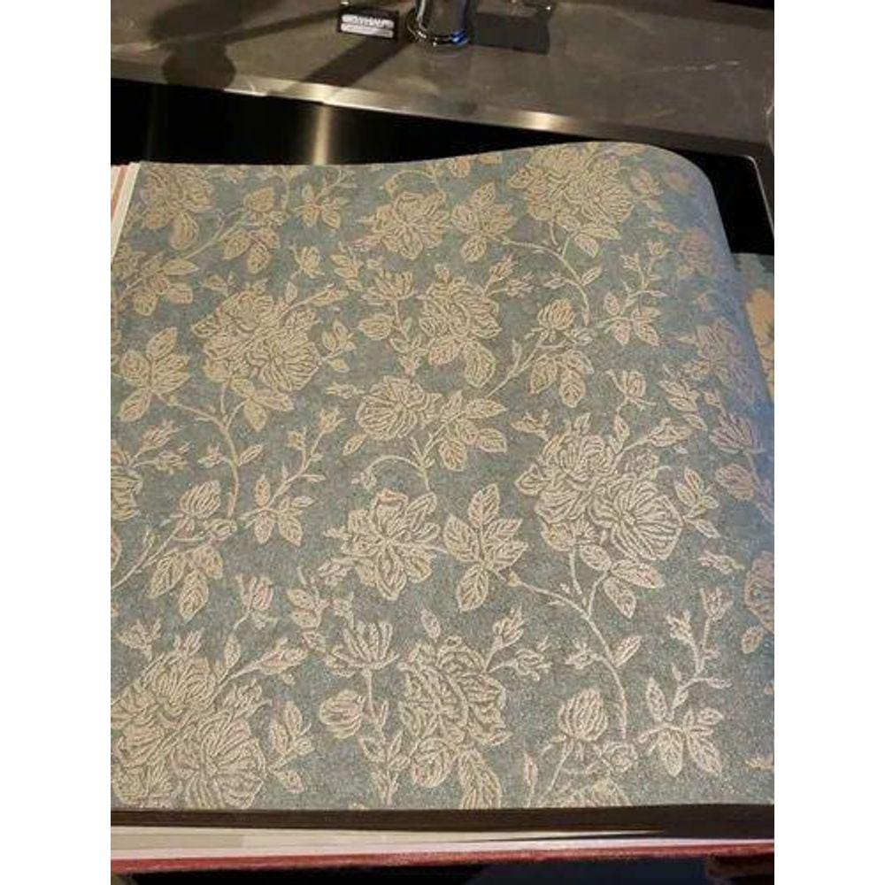 Papel De Parede Lavável Verde Floral Dourado