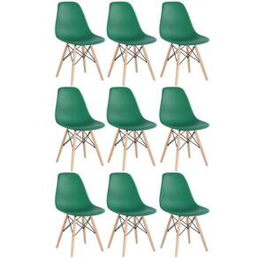 Kit 9 Cadeiras Charles Eames Eiffel Dsw Com Pés De Madeira Clara Verde Escuro