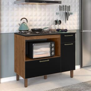 Balcão Para Cooktop 5 Bocas 2 Portas 1 Gaveta Preto TX Master Zanzini