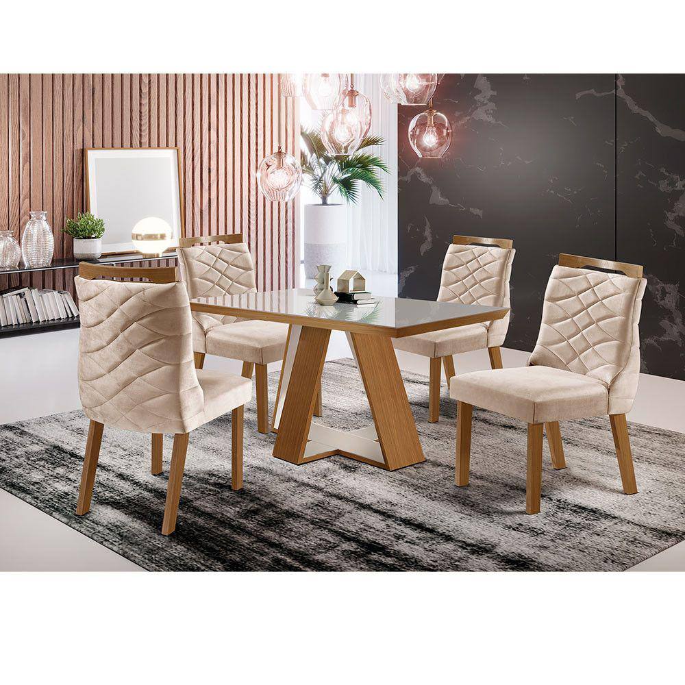 Conjunto de Mesa com 4 Bancos Nova Mobile B21.038 Branco SE