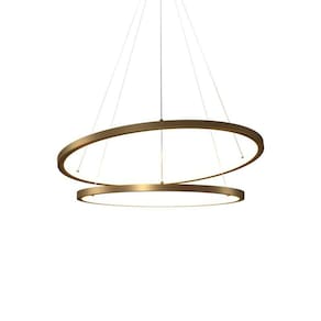 Lustre Pendente Orluce Tabat OR1750 com 2 Aros 50/40cm Dourado Led Bivolt