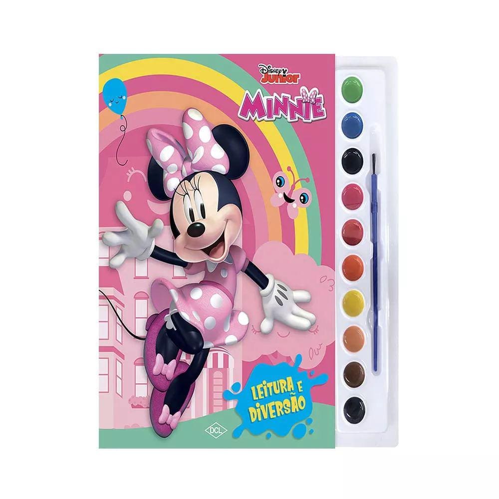 Livro Infantil Dcl com Aquarela e Pincel Para Colorir Personagens Disney Minnie
