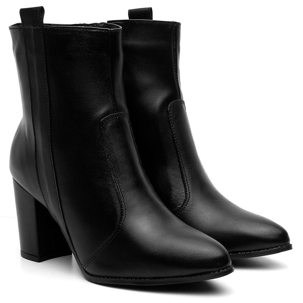 Bota Feminina Couro Salto Alto Lisa Zíper Estilo Moderna