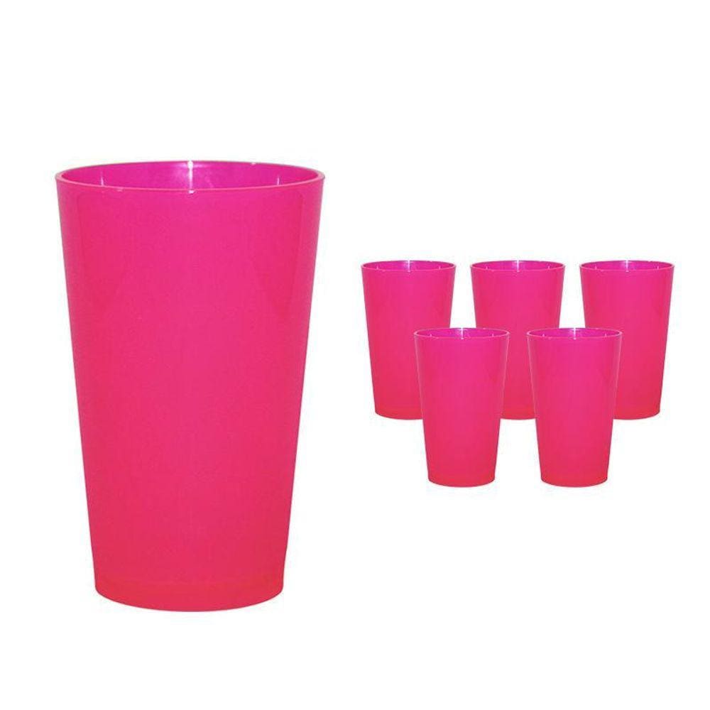 Kit 6 Copos Cancun Rosa Neon 320Ml Plástico Premium