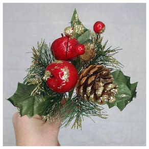 Kit 4 Ramos Maçã Decoração De Natal Artificial Com Brilho 16cm