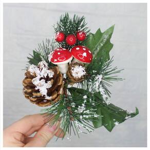 Kit 4 Ramos Cogumelo Decoração Natal Artificial Com Detalhes Branco 17cm