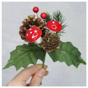 1 Ramo Cogumelo Decoração De Natal Artificial 17cm