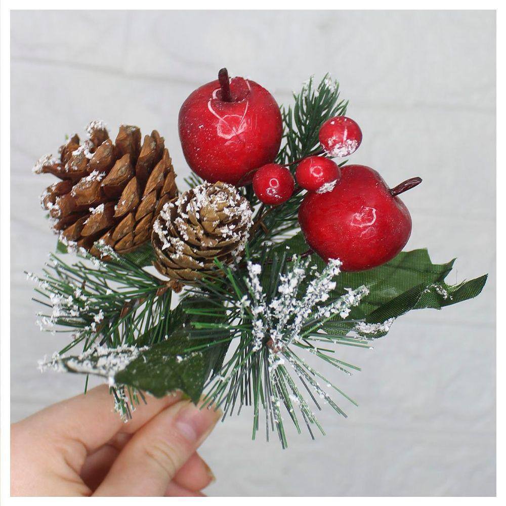 1 Ramo Maçã Decoração Natal Artificial Com Detalhes Branco 17cm