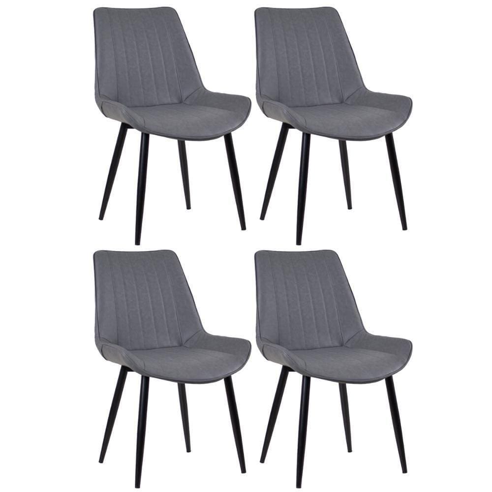 Kit 4 Cadeiras Estofadas Design Industrial Cinza Vintage