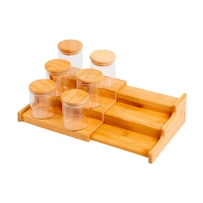 kit 6 potes 200ml tampa bambu e rack organizador bambu Oikos