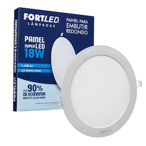 Painel Led 18W Redondo Branco Frio Embutir Fortled