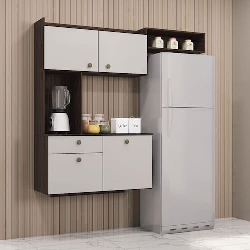 imagem-Cozinha Suspensa Compacta Nina Poquema Móveis 4 Portas 1 Gaveta - Marrom Chocolate