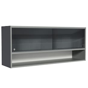 Armário Aéreo 2 Portas De Vidro Neutral E 1 Nicho Cinza