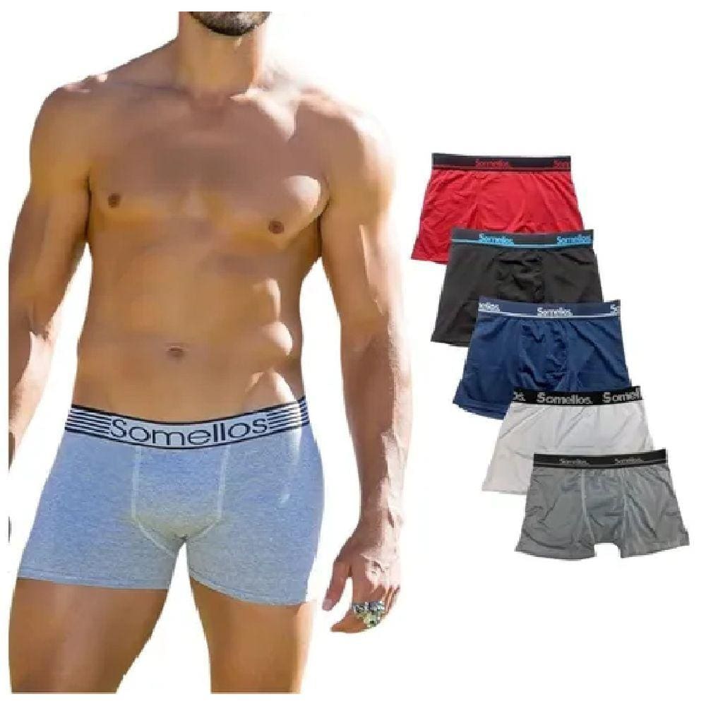 Cuecas Boxer Box Algodão Adulto Kit Com 5 Unidades Somellos #2785465836