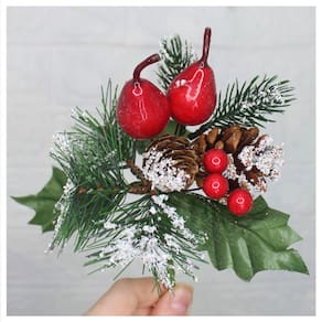 Kit 6 Ramos Pera Decoração Natal Artificial Com Detalhes Branco 17cm