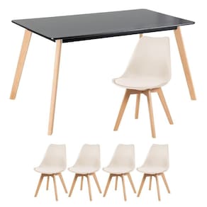 Mesa De Jantar 80 X 140cm Preto + 4 Cadeiras Creme