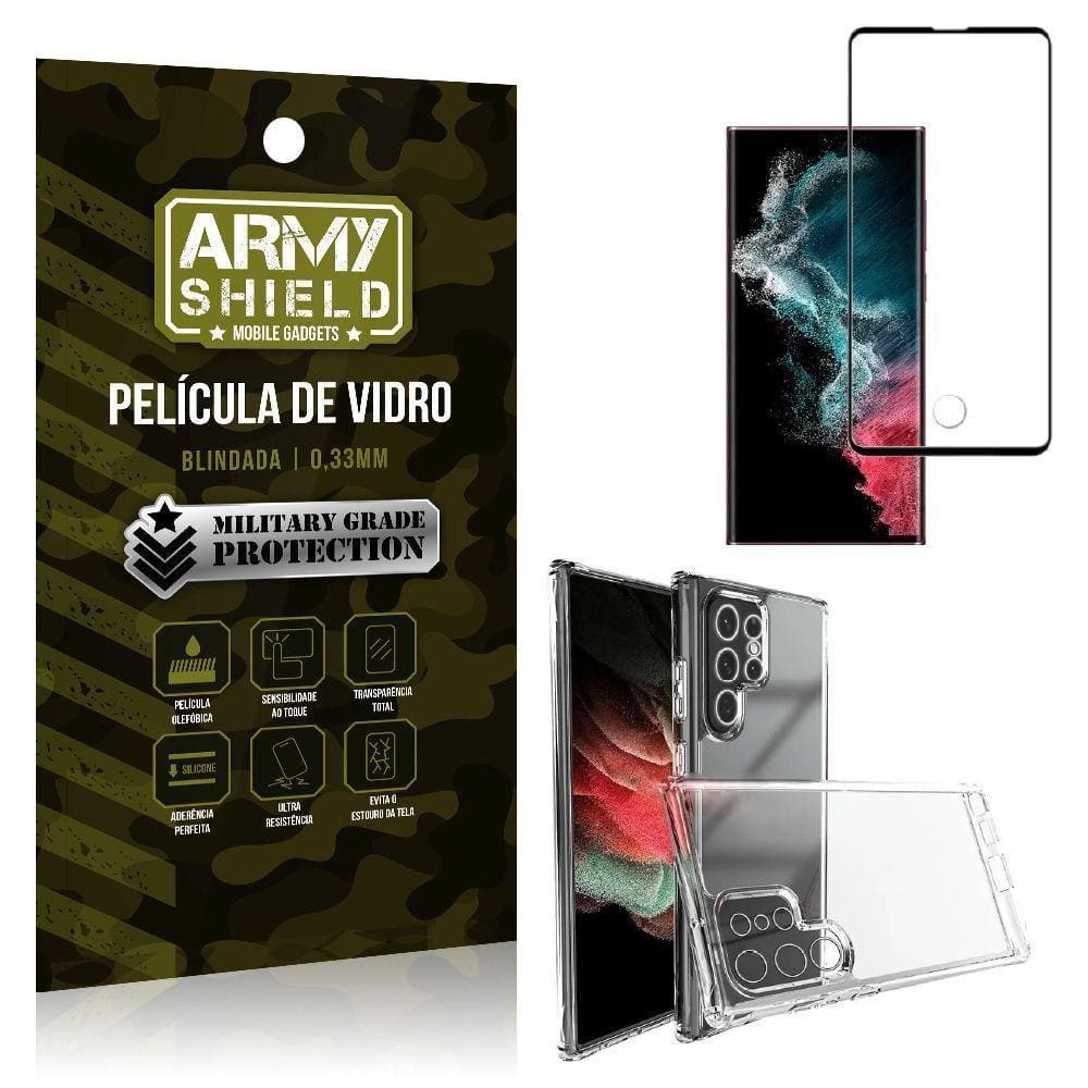 Kit Capa Anti Impacto Samsung S22 Ultra + Película Vidro 3D