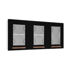 Armário De Cozinha De Aço Aéreo Triplo 120cm Branco preto