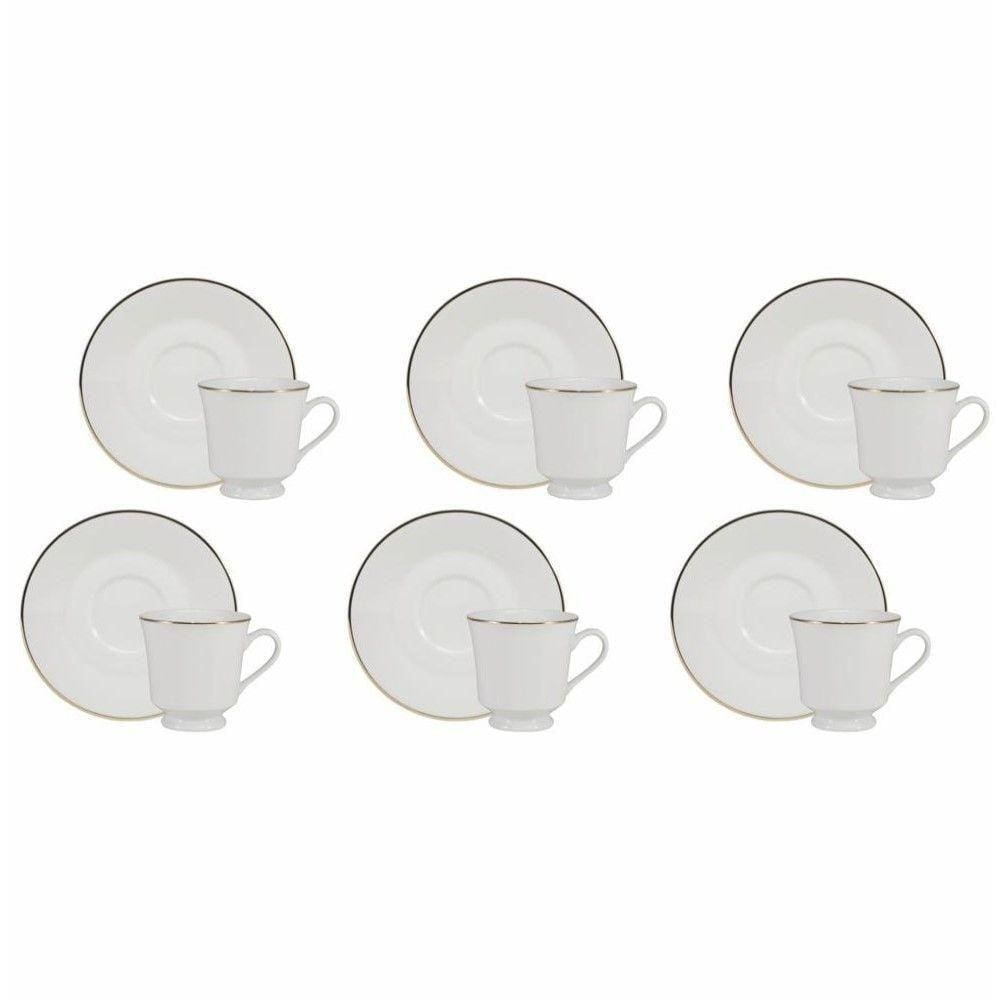 Conjunto De Xícara De Chá Com Pires 06 Peças Ouro