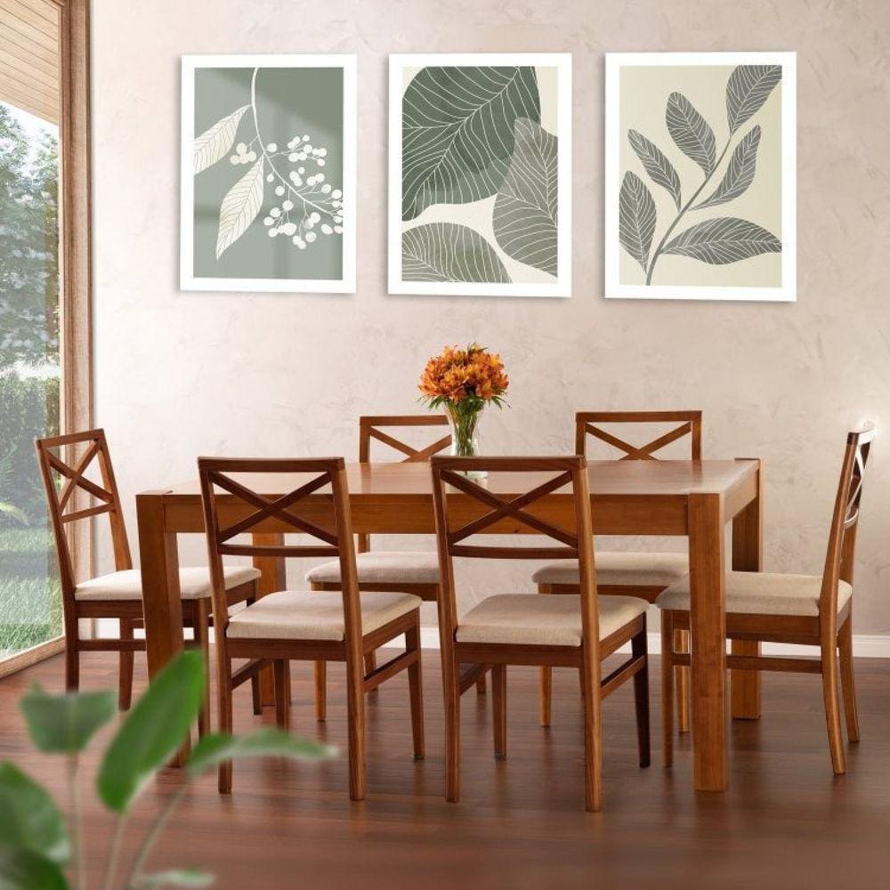 Conjunto Primavera Mesa de Jantar Madeira Maciça com 6 Cadeiras CabeCasa MadeiraMadeira Marrom