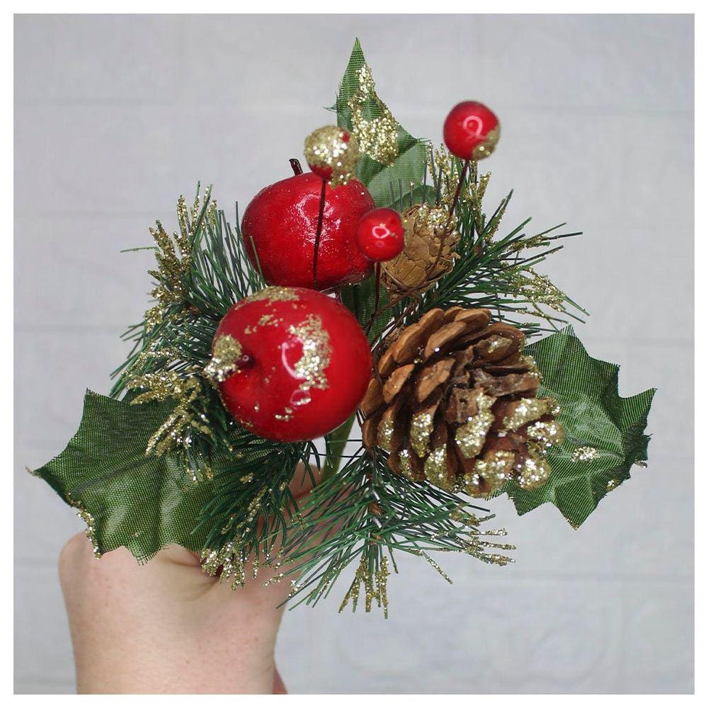 1 Ramo Maçã Decoração De Natal Artificial Com Brilho 16cm