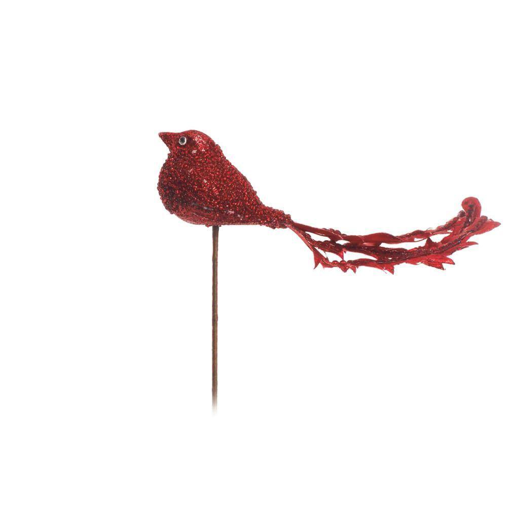 Pick Natalino Pássarinho Verm/glitt 1un 20x20x5cm 1316362