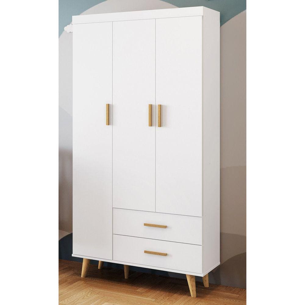 Guarda Roupa de Bebê 3 Portas 2 Gavetas Luma Carolina Baby Branco/Bétula