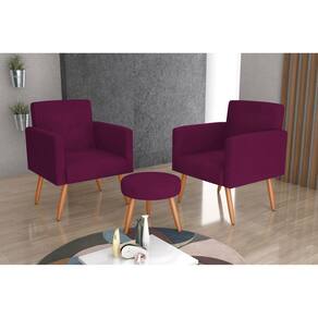 Conjunto 2 Poltronas e 1 Puff Dallas Matrix Veludo Turkey Bordô