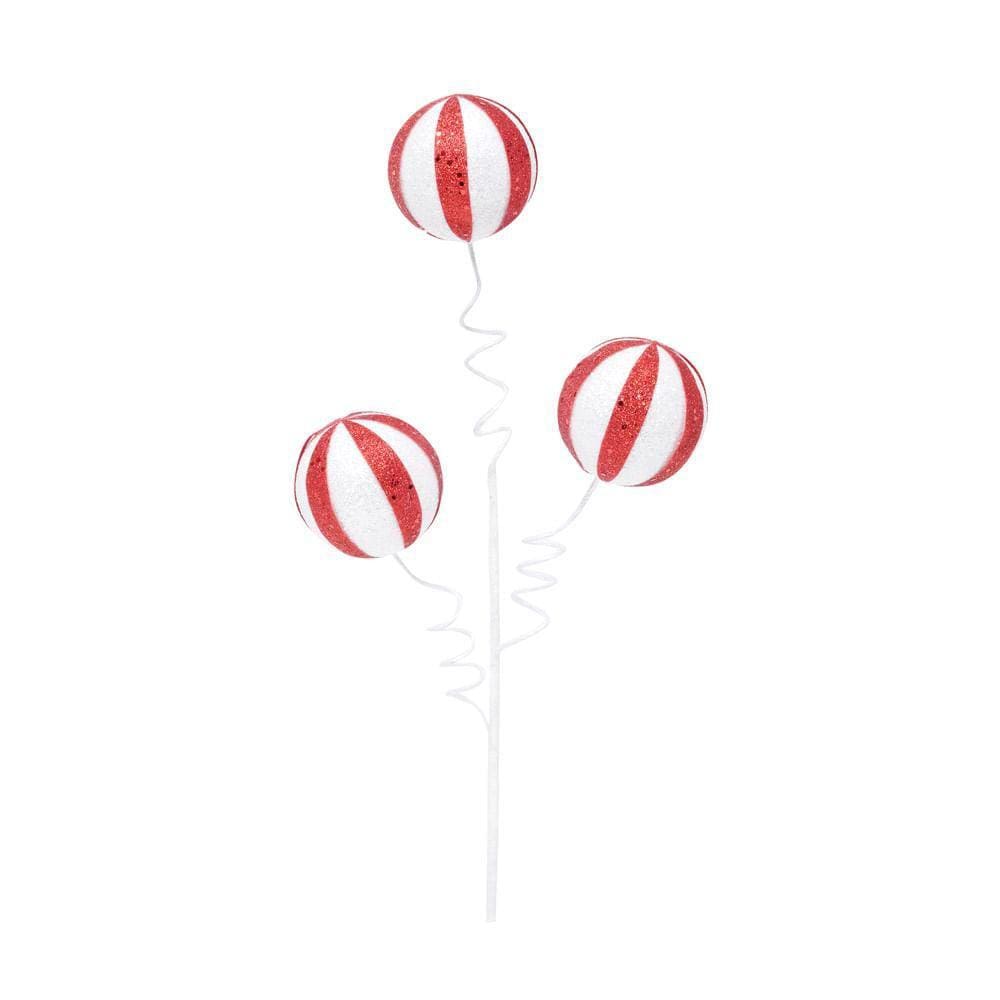 Pick Galho Natalino C/3 Bolas Vrm/bco 1un 50x19x7cm 1016604