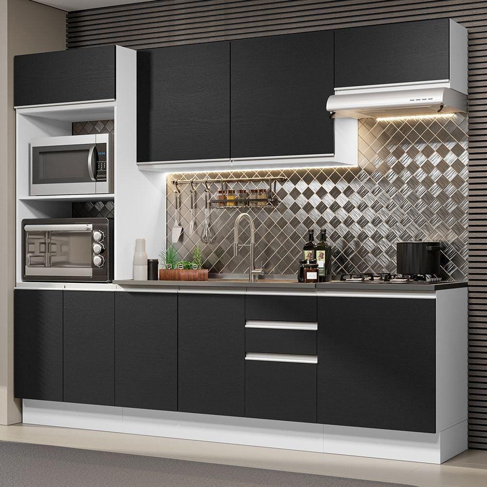 Armário de Cozinha Completa 100% MDF 250cm Branco/Preto Acordes Madesa 03