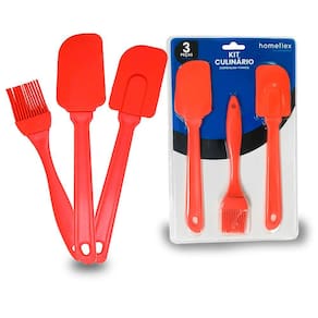 Conjunto 3 Pçs Utensílios Para Cozinha Vermelho De Silicone